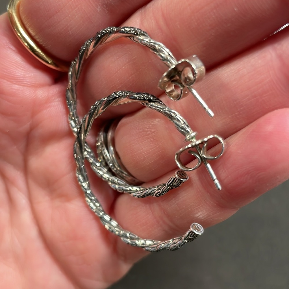 John Hardy Black Diamond and Silver Hoops - Picture 3 of 7